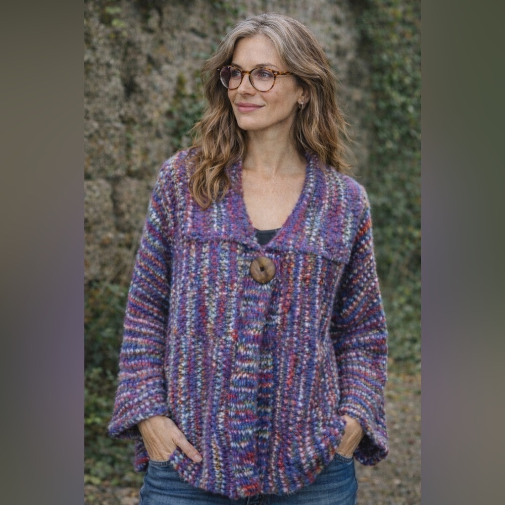 Glenmont Designs Art 2 Wear Woven Sweater Coat Sz M Nubby Knit Cardigan